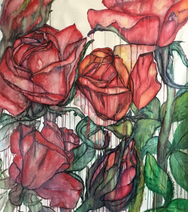 Pintura intitulada "Rosen" por Tanya Galstian, Obras de arte originais, Aquarela