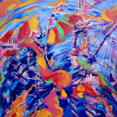 Schilderij getiteld "Ferris wheel" door Maksym Rybalko, Origineel Kunstwerk, Acryl