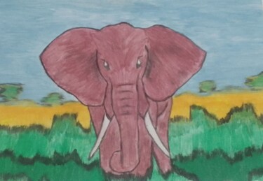 Pintura intitulada "Elefante" por Artulino, Obras de arte originais, Guache