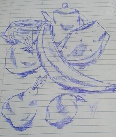 Рисунок под названием "Frutas" - Artulino, Подлинное произведение искусства, Гелевая ручка