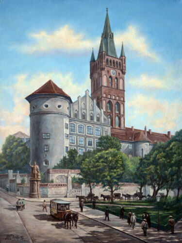 Painting titled "Koenigsberg Castle" by Artur Dobrovolskii, Original Artwork, Oil Mounted on Wood Stretcher frame