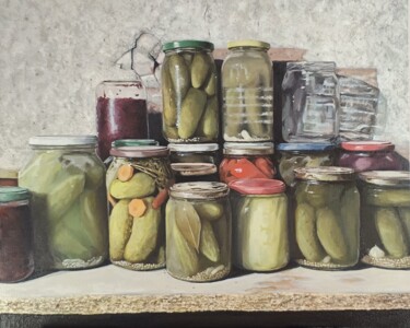 Painting titled "Jars" by Artur Hausmann, Original Artwork, Oil Mounted on Wood Stretcher frame