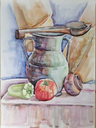 Drawing titled "Antique copper vase" by Artur Minasyan, Original Artwork, Watercolor