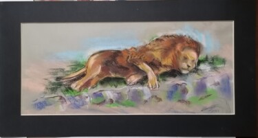 Pintura intitulada "The sleeping lion" por Artur Minasyan, Obras de arte originais, Pastel