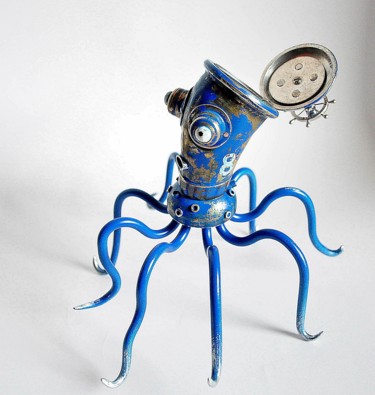 Sculpture titled "A BLUE OCTOPUS" by Artūras Tamašauskas, Original Artwork, Metals