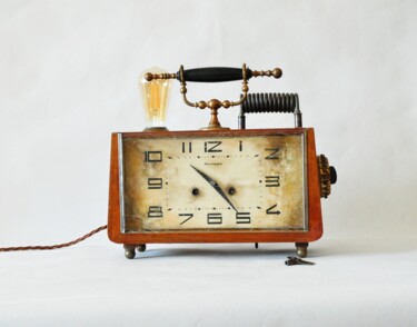 Sculpture titled "steampunk clock" by Artūras Tamašauskas, Original Artwork, Metals