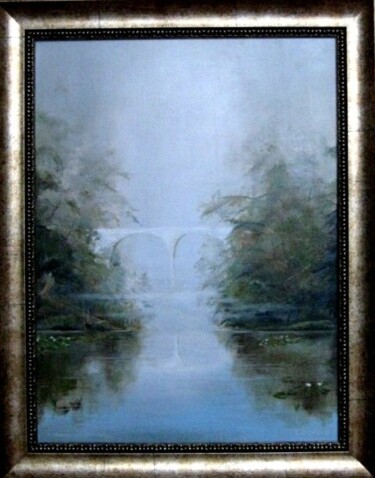 Painting titled "bridge in the fog" by Artūras Tamašauskas, Original Artwork, Acrylic