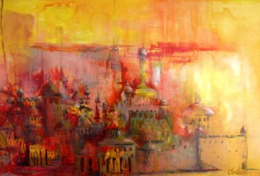 Painting titled "burning city" by Artūras Tamašauskas, Original Artwork, Other