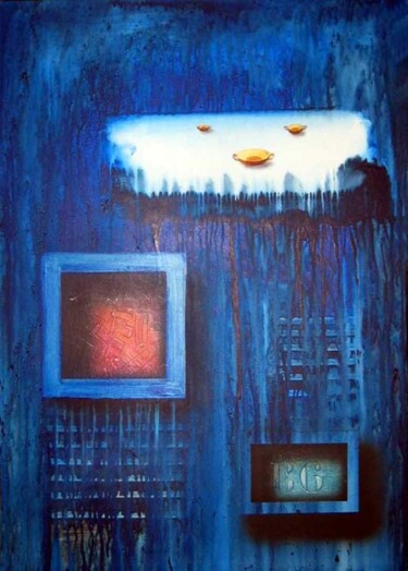 Peinture intitulée "Blue Facade" par Arturo Carrión, Œuvre d'art originale