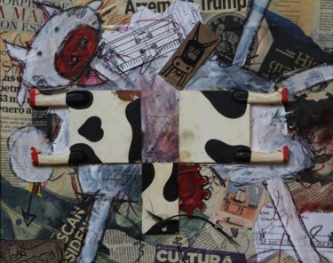 Peinture intitulée "Vaca lechera" par Arturo Gaytan, Œuvre d'art originale, Collages