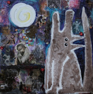 Collages titulada "Lobo y luna" por Arturo Gaytan, Obra de arte original, Collages