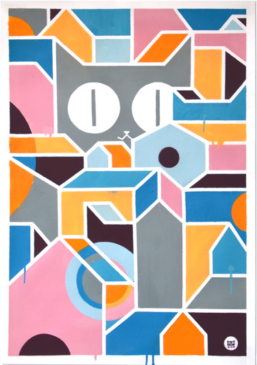 Malerei mit dem Titel "Cat city" von Artur Shirin, Original-Kunstwerk, Sprühfarbe