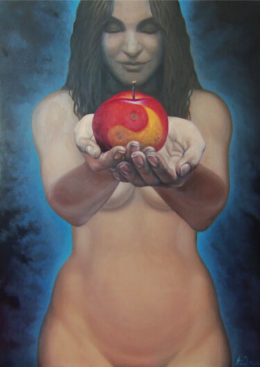 Painting titled "Eve 50x70cm, oil pa…" by Artush, Original Artwork, Oil Mounted on Wood Stretcher frame