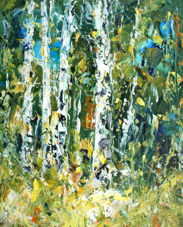 Painting titled "Картинки из леса. Б…" by Valeriy Ushkov, Original Artwork, Oil Mounted on Wood Stretcher frame