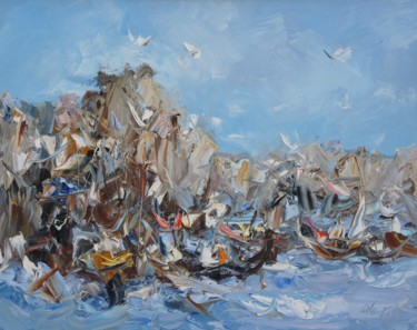 Painting titled "Шумный берег." by Valeriy Ushkov, Original Artwork, Oil