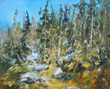 Painting titled "The last snow.  40x…" by Valeriy Ushkov, Original Artwork, Oil