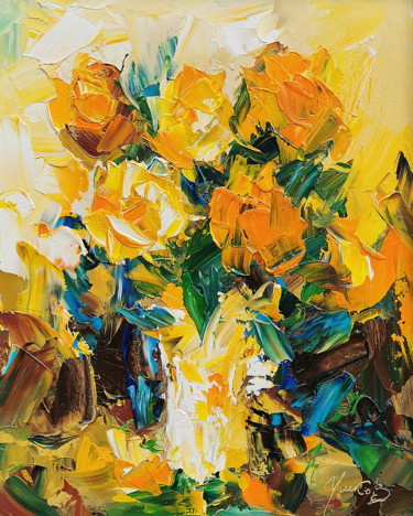 Malerei mit dem Titel "Orange bouquet. 50x…" von Valeriy Ushkov, Original-Kunstwerk, Öl
