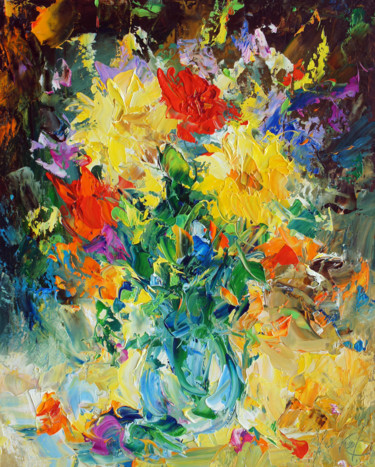 绘画 标题为“Bouquet of flowers.…” 由Valeriy Ushkov, 原创艺术品, 油 安装在木质担架架上