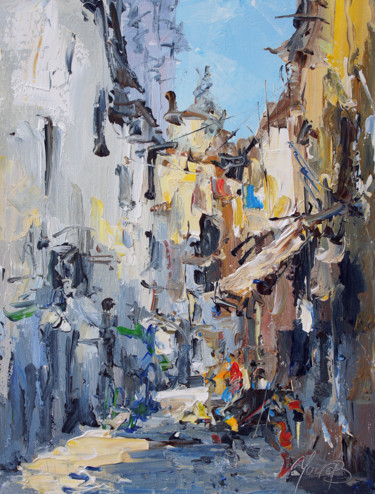 Old city. The streets of the old city. 40x30 cm. Painting titled "Old city. The stre…" by Valeriy Ushkov, Original Art, Oil