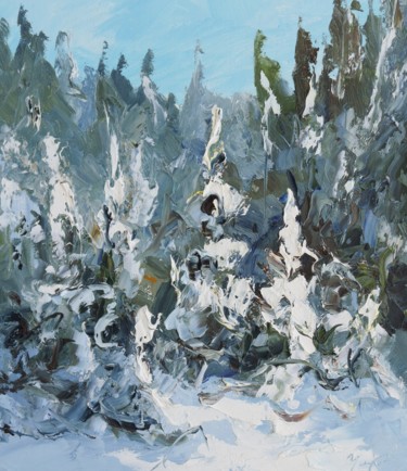 Painting titled "Christmas trees" by Valeriy Ushkov, Original Artwork, Oil