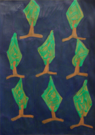 Malerei mit dem Titel "Acht Bäume bei Nach…" von Jens Ehmann, Original-Kunstwerk, Acryl