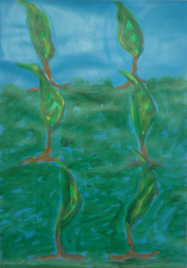 Peinture intitulée "Sechs Bäume im Wald…" par Jens Ehmann, Œuvre d'art originale, Acrylique