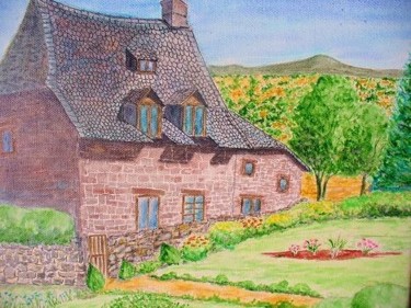 Peinture intitulée "La maison de pierre" par Artverne, Œuvre d'art originale