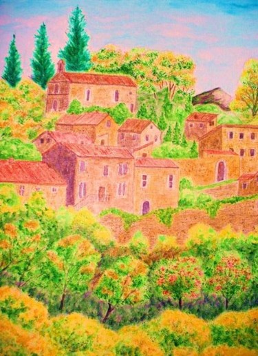 Painting titled "Village du Luberon" by Artverne, Original Artwork