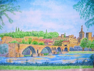 Painting titled "Pont d'Avignon" by Artverne, Original Artwork