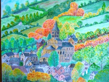 Painting titled "Village d'Orcival" by Artverne, Original Artwork