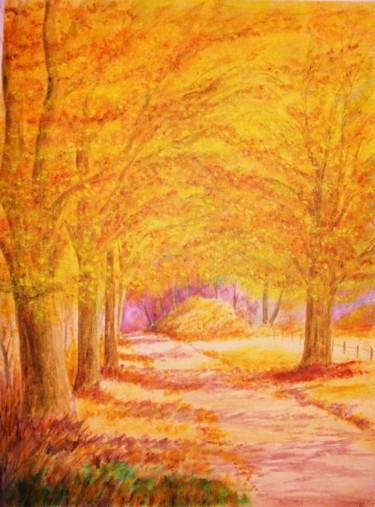 Peinture intitulée "Chemin en automne" par Artverne, Œuvre d'art originale
