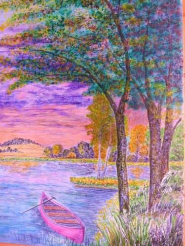 Peinture intitulée "Le canoë rose" par Artverne, Œuvre d'art originale