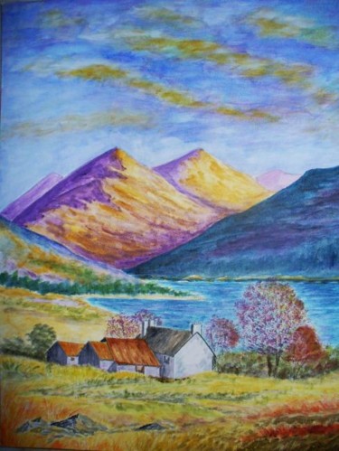 Peinture intitulée "Paysage montagnard" par Artverne, Œuvre d'art originale