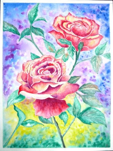Roses Peinture intitulée "Roses" par Artverne, Œuvre d'art originale