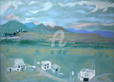 Painting titled "Emerald Village" by Artjulia Klymenko, Original Artwork, Pastel