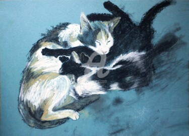 Картина под названием "Сats" - Artjulia Klymenko, Подлинное произведение искусства, Пастель