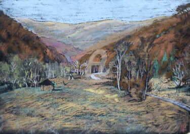 Картина под названием "Карпаты село Березн…" - Artjulia Klymenko, Подлинное произведение искусства, Другой