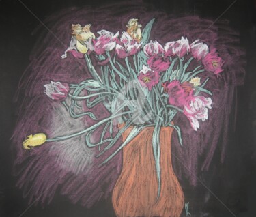 Картина под названием "Букет розовых тюльп…" - Artjulia Klymenko, Подлинное произведение искусства, Пастель