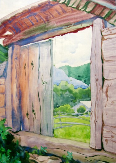 Картина под названием "Двор в село Кривори…" - Artjulia Klymenko, Подлинное произведение искусства, Гуашь