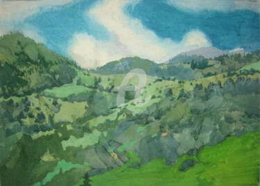 Картина под названием "Карпаты  село Криво…" - Artjulia Klymenko, Подлинное произведение искусства, Гуашь