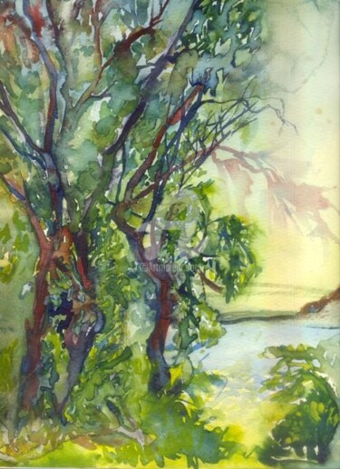 Картина под названием "На берегу Деснянки" - Artjulia Klymenko, Подлинное произведение искусства, Акварель
