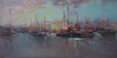 Painting titled "SEA PORT" by Viktor Volkov, Original Artwork, Oil