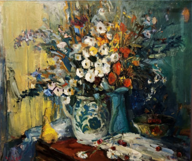 Peinture intitulée "August flowers" par Viktor Volkov, Œuvre d'art originale, Huile