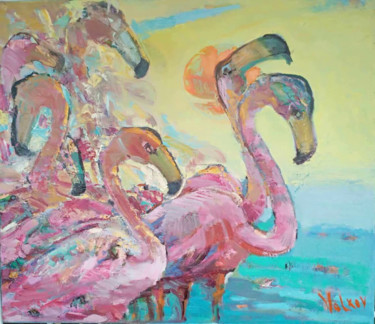 Pittura intitolato "Flamingo dance" da Viktor Volkov, Opera d'arte originale, Olio