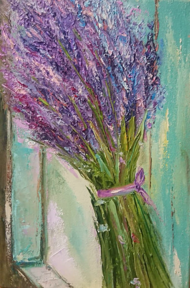 Painting titled "Lavender bouquet" by Viktor Volkov, Original Artwork, Oil