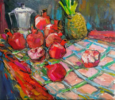 Painting titled "Pomegranates on the…" by Viktor Volkov, Original Artwork, Oil
