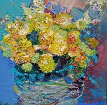 Painting titled "Yellow roses" by Viktor Volkov, Original Artwork, Oil