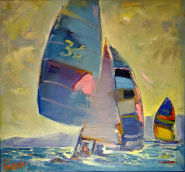 Pittura intitolato "Sailboats" da Viktor Volkov, Opera d'arte originale, Olio
