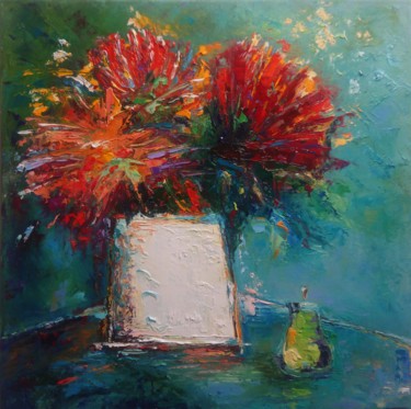 Painting titled "Bouquet with pear" by Viktor Volkov, Original Artwork, Oil