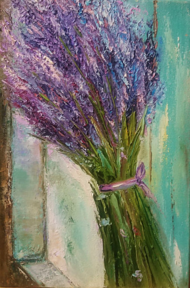 Painting titled "Lavender  bouquet" by Viktor Volkov, Original Artwork, Oil